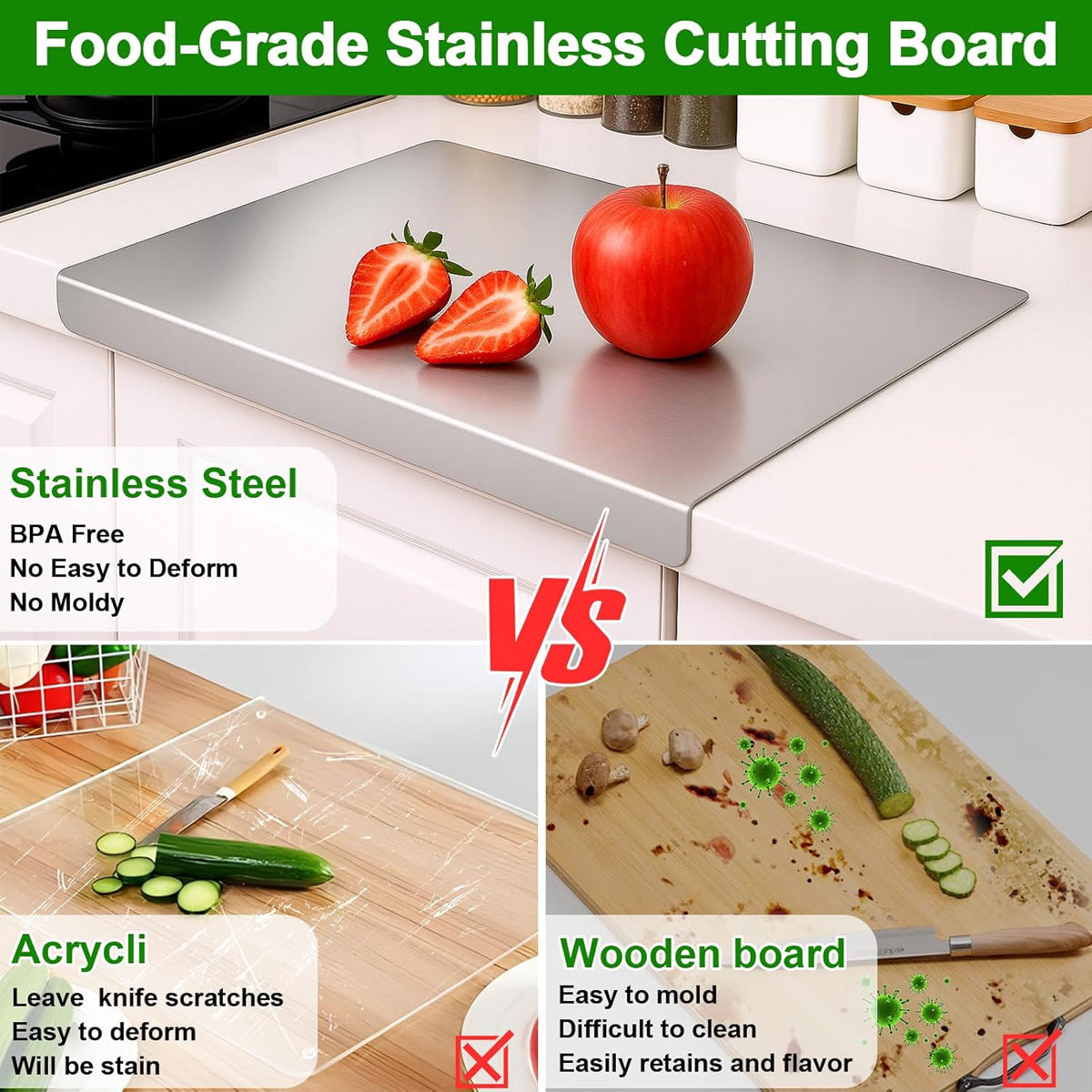 Stainless Steel Kitchen Board for Baking and Chopping